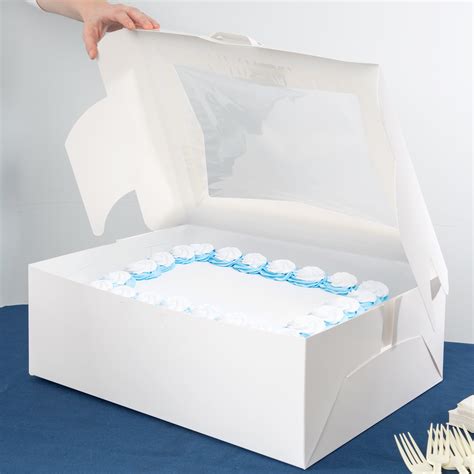 19" x 14" x 6 1/2" White Half Sheet Window Cake / Bakery Box - 10/Pack