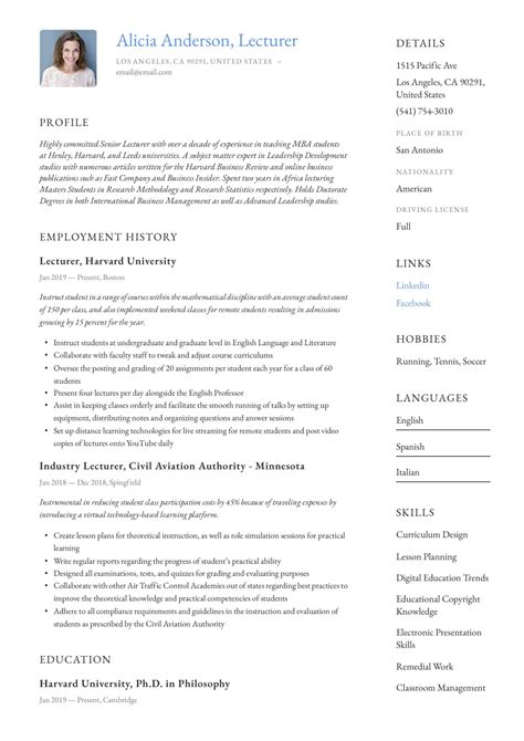 21+ Lecturer CV Examples (PDF Format) | 2024