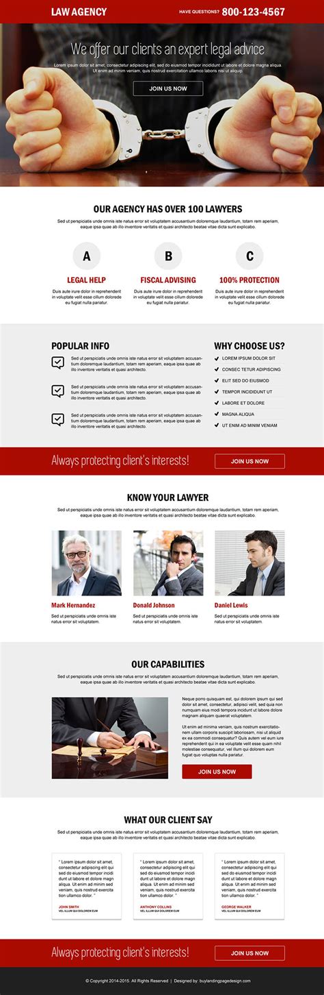 law agency call to action landing page design