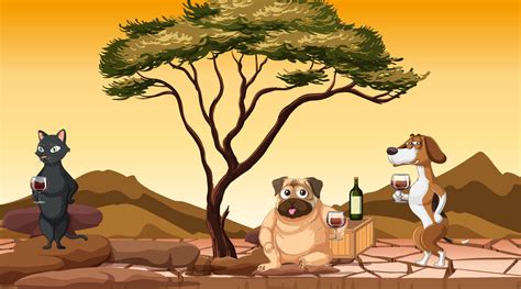 Dry land scene with many dogs 7584173 Vector Art at Vecteezy