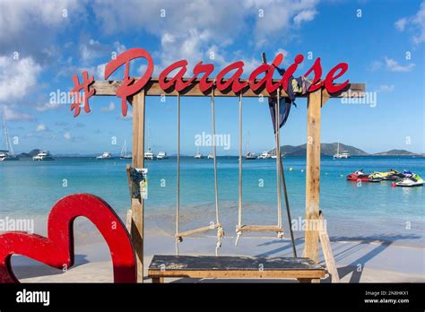 Paradise Club swing on beach, Cane Garden Bay, Tortola, The British Virgin Islands (BVI), Lesser ...