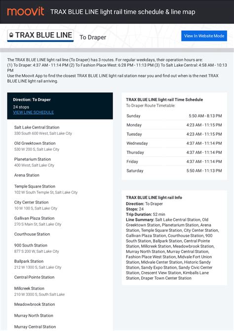 TRAX BLUE LINE Light Rail Time Schedule & Line Route - DocsLib