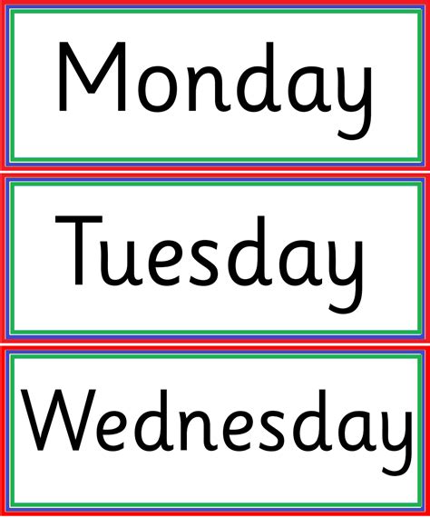 Printable Days Of The Week Flashcards