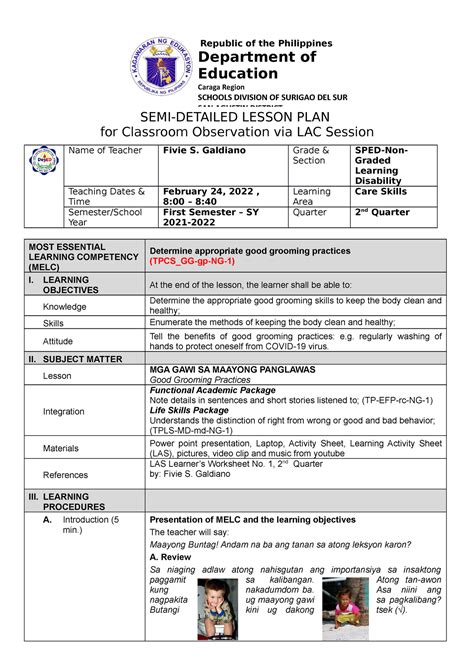 Detailed Lesson Plan Deped Format Pdf 2023 Printable Template – Rainy Weathers