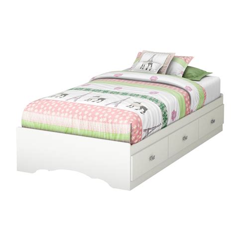 South Shore Furniture Tiara Pure White Twin Platform Bed with Storage ...