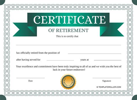 Retirement Certificate Template - Azure Download Printable PDF ...