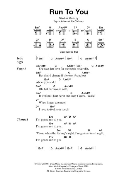 Run To You by Bryan Adams - Guitar Chords/Lyrics - Guitar Instructor