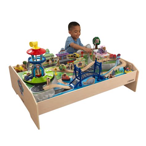 KidKraft PAW Patrol Adventure Bay Wooden Play Table with Rotating Lookout Tower and 73 Pieces ...