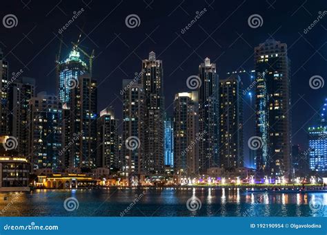 Skyscrapers in the Downtown Dubai at Night, UAE Editorial Stock Image ...