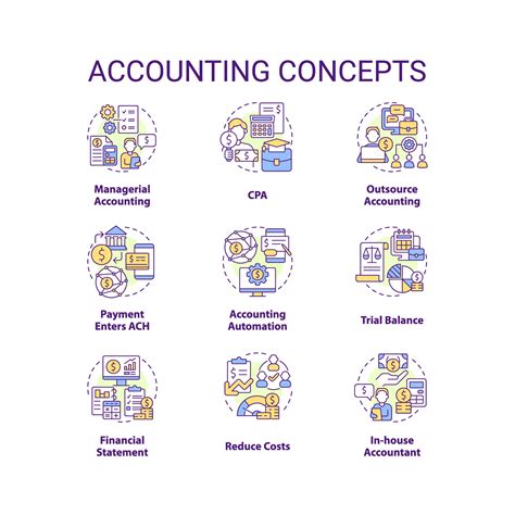 Accounting concept icons set. Financial statement. Business performance ...