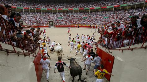 The 2019 San Fermin Running of the Bulls in Pamplona Spain