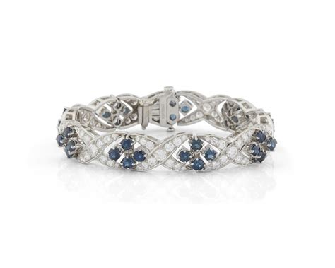 Lot - Platinum, Sapphire, and Diamond Bracelet