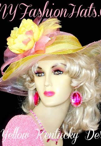 Women's Yellow Pink Designer Dress Hat Kentucky Derby NY Fashion Hats - Hats Womens