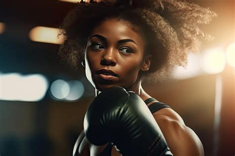 Premium AI Image | A black woman training boxing at gym Generative Ai