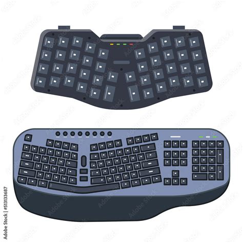 Modern ergonomic ortholinear keyboard. Custom small portable keyboard with angled key rows for ...