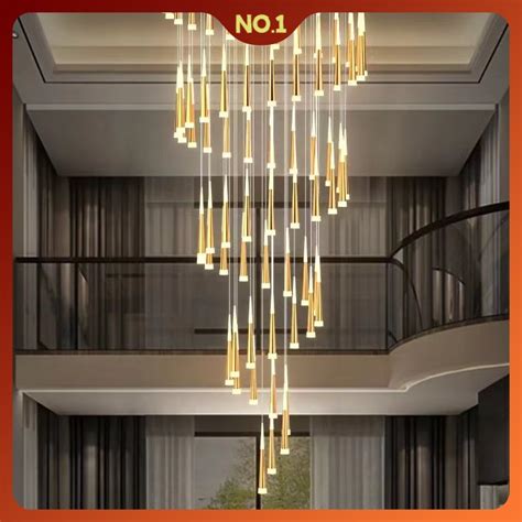 Villa Rotating Staircase Chandelier loft pendant light stair long chandelier ceiling light ...