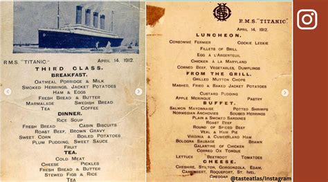 Here’s what menus of the Titanic looked like for different class ...