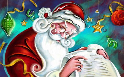 Wallpaper : painting, illustration, snow, New Year, Santa Claus, mural ...