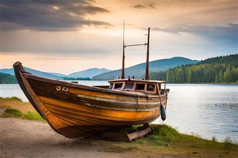 Premium Photo | A boat with the number 17 on it sits on a dock.