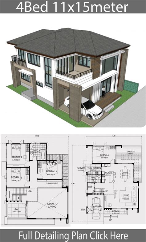 Home design 11x15m with 4 Bedrooms - Home Design with Plan | 2 storey house design, Duplex house ...