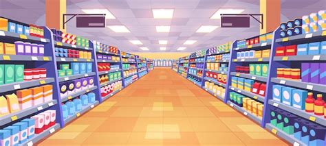 Free Vector | Aisle in grocery store shelves vector background