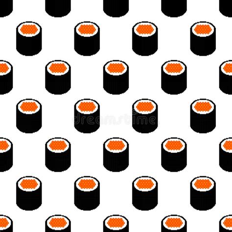 Pixel Sushi Seamless Pattern. 8-bit Sushi Roll with Caviar. Pixel Art ...