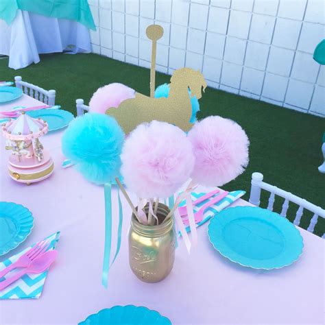 Cotton Candy Pink And Blue, PREMIUM Tulle Pom Pom Wands, Centerpiece or ...