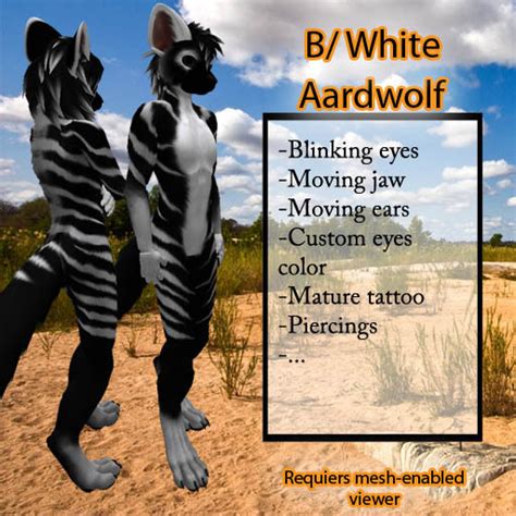 Second Life Marketplace - Furry Aardwolf - Black White