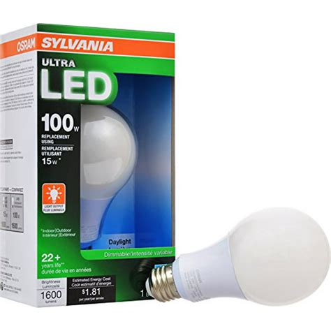 SYLVANIA ULTRA 100W LED Light Bulb Dimmable - Daylight 5000K, 25, 000 hour life, E26 A19 Medium ...