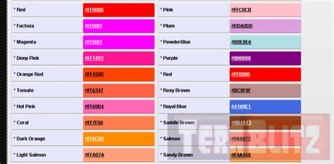 140 Common Hex Color Names – Browser Friendly Cheat Sheet