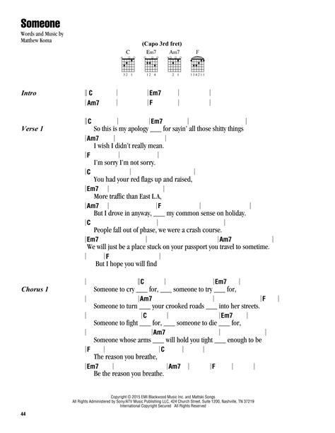 Someone Sheet Music | Kelly Clarkson | Guitar Chords/Lyrics