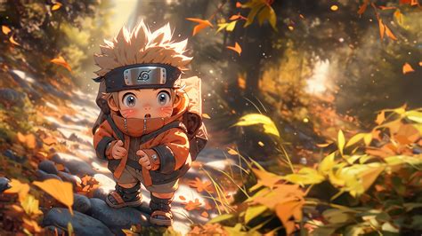 Naruto Uzumaki Wallpaper 4K, Autumn, Chibi, Digital Art