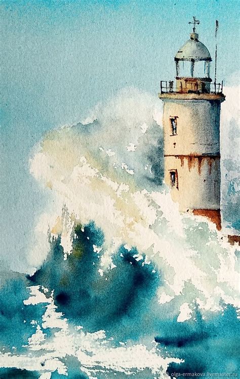 Lighthouse seascape painting with sea and storm. The picture LIGHTHOUSE – купить на Ярмарке ...