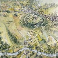 .Aerial view reconstruction drawing of Old Sarum during the Roman ...