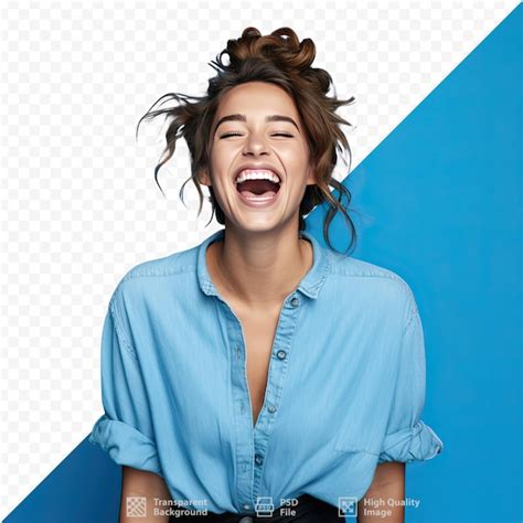 Premium PSD | A woman laughing and laughing with her mouth open.