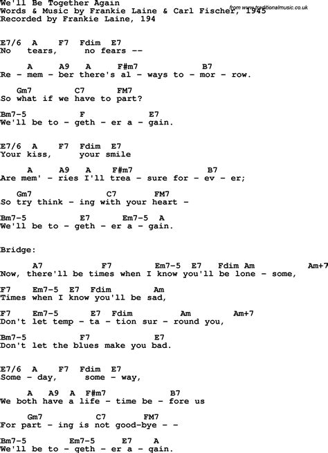 Song lyrics with guitar chords for We'll Be Together Again- Frankie ...