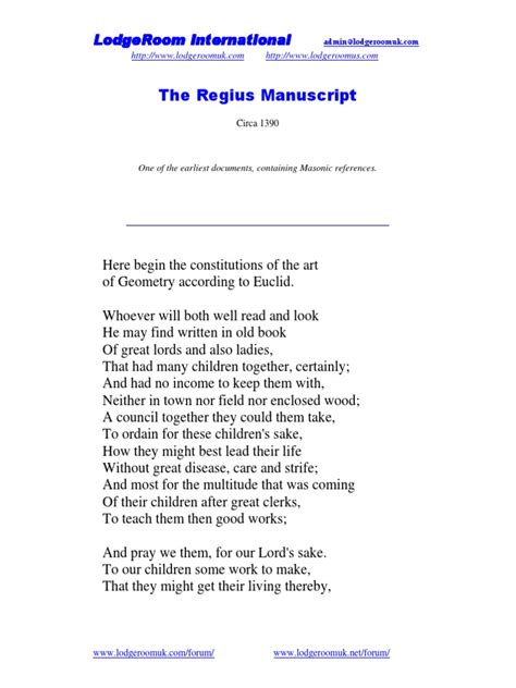 The Regius Manuscript PDF | PDF | Thou | Gabriel