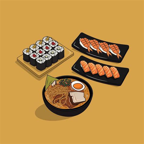 Illustration of Japanese food in cartoon vector drawing 6748450 Vector ...