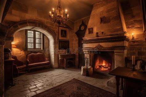 Cozy Fireplace in a Room in a Medieval Gothic Castle. Ai Generated ...