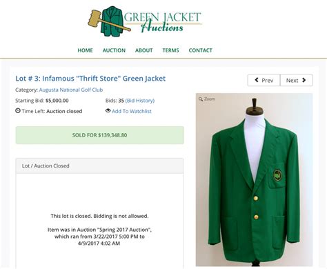 Authentic Masters Green Jacket found in Toronto thrift store sells at ...