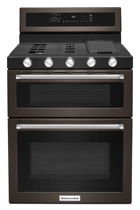 Kitchenaid KFGD500EBS 30-inch 5 Burner Gas Double Oven Convection Range Black Stainless