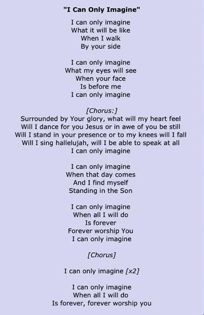 I Can Only Imagine ♫♪ | Imagine lyrics, Great song lyrics, Christian ...