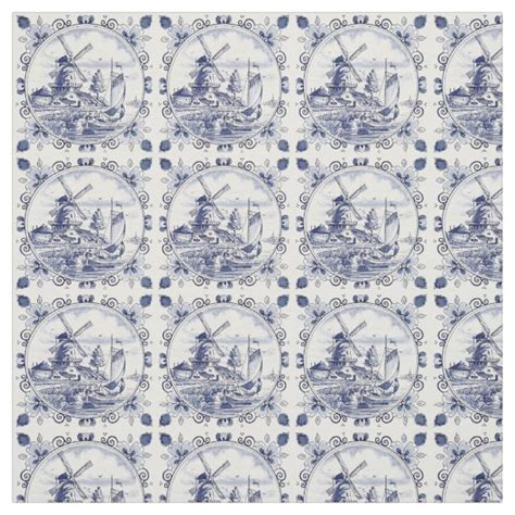 Blue Delft Fabric | Zazzle