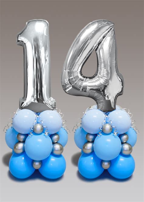 Inflated Luxe Pastel Blue And Silver Number 14 Balloon Stack Set