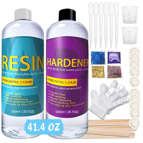 Buy Epoxy Resin Clear Crystal Resin Kits for Beginners-1000ml/41.4oz,with Gloves, Sticks,Finger ...