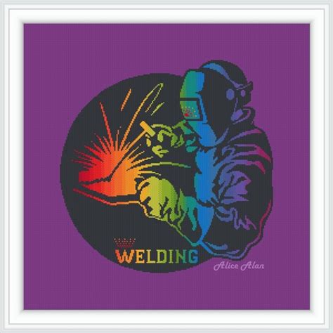 Cross stitch pattern Welding Welder silhouette rainbow fire - Inspire ...