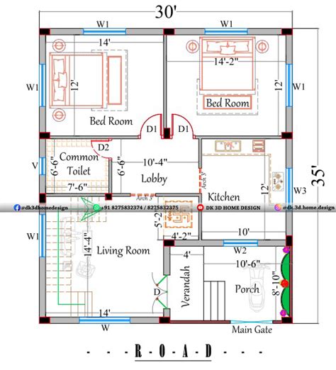 Low Cost Budget 30X35 2bhk Home Plan and 3D front elevation Design – DK ...