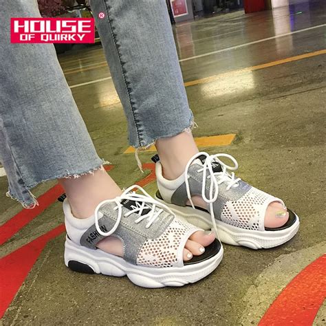 Summer Female Sport Sandals 2019 New Breathable Open Toe Wedges Shoes ...