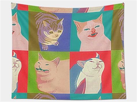 Funny Meme Cats Tapestry Cute Cat Tapestryline Wall Art | Etsy