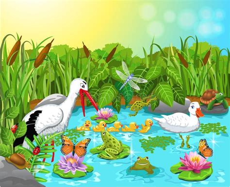 Wild life in the pond. Vector illustration of wild life in the pond with lots of , #Aff, #pond ...